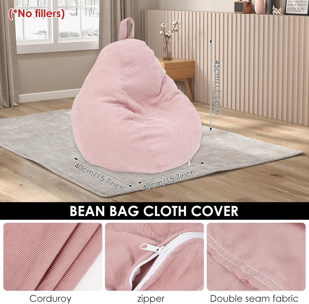 Bean Bag Chair Cover No Filler, Soft Corduroy Bean Bag Cover, Plush Toys Organizer Holder, Comfortable Beanbag Chairs Cover with Handle Stuffed Animal Bean Bag for Kids Adults Plush Toys (Pink)
