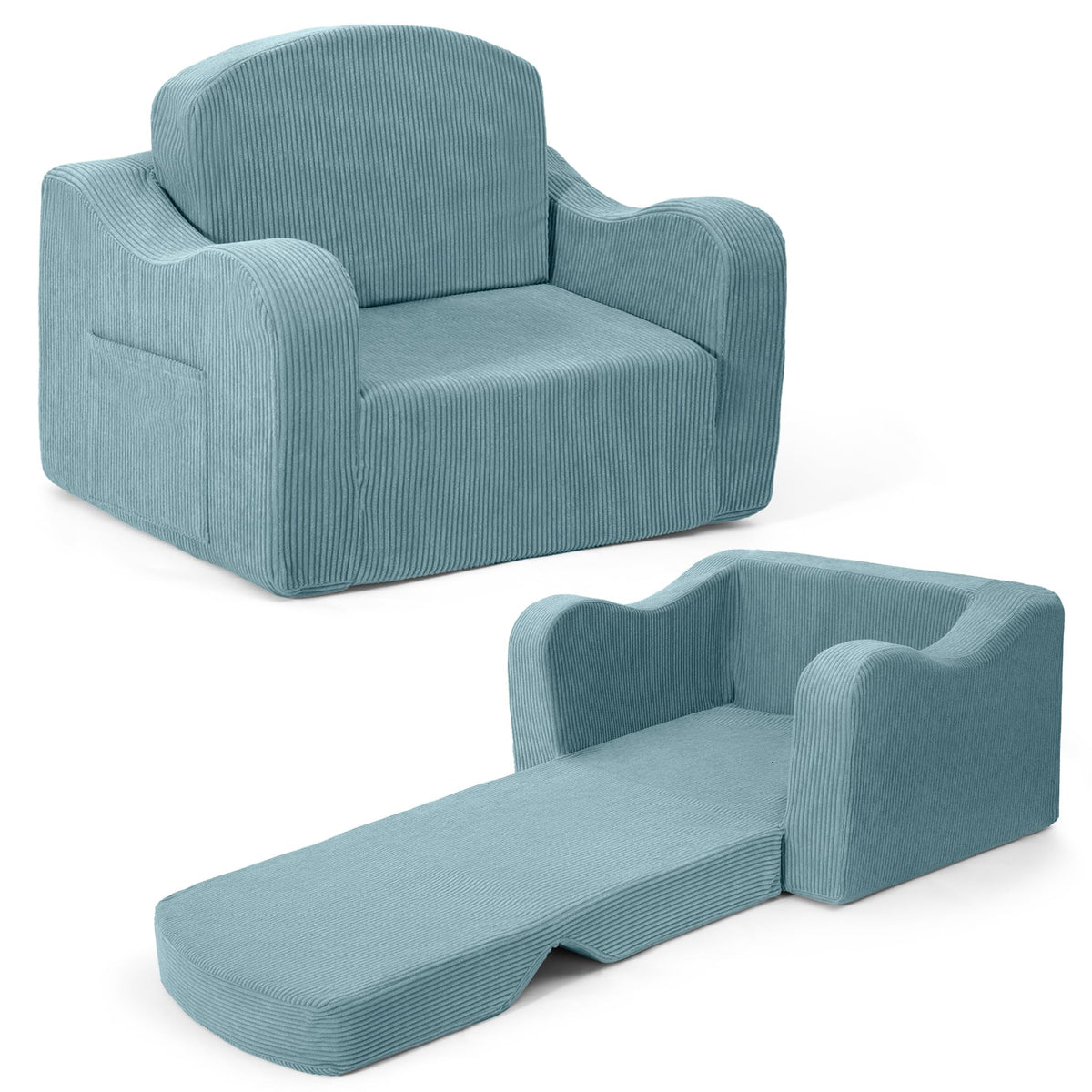 Airpanda Kids Sofa Chair, 2-in-1 Kids Couch, Fold Out Foam Sofa, Green