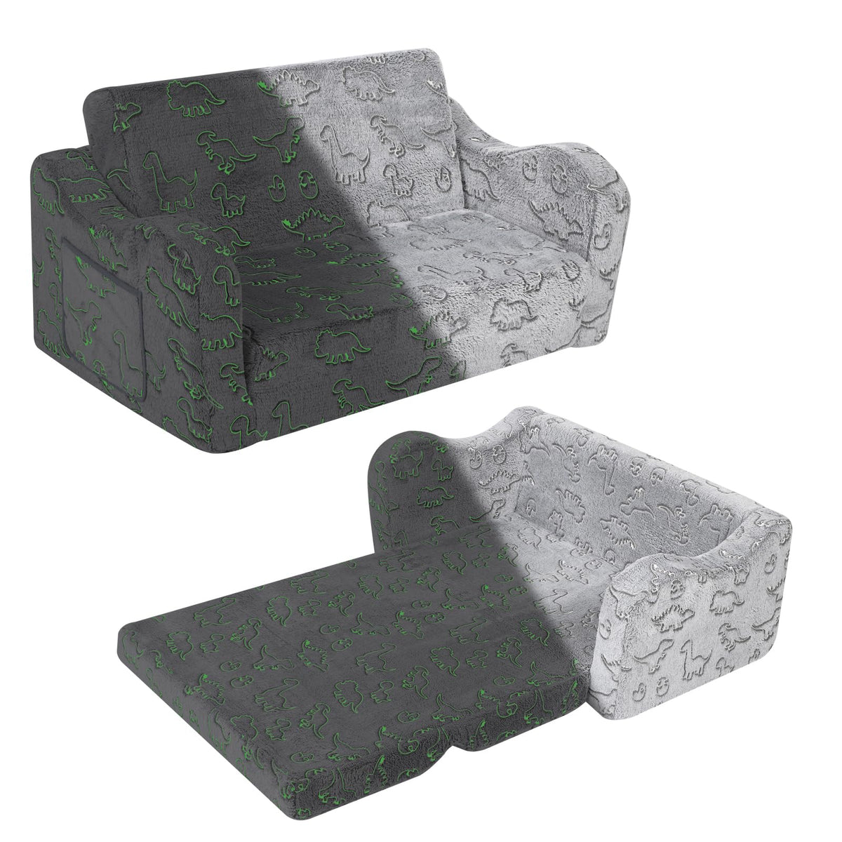 MOMCAYWEX Kids Sofa Chair, 2-in-1 Foldable Couch, Sherpa, Grey