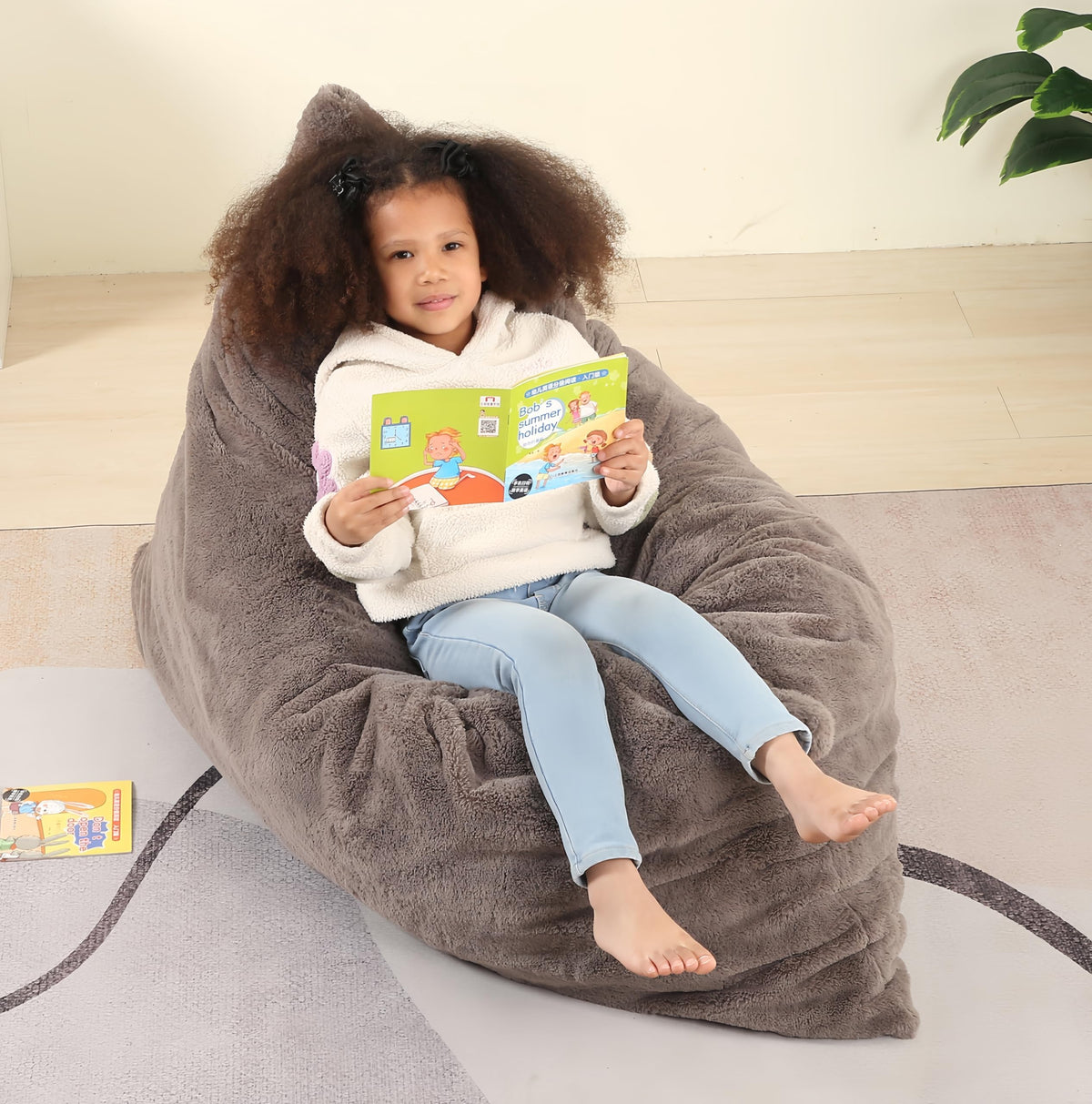 MOMCAYWEX 3-in-1 Kids Bean Bag Chair, Giant Pillow Floor Cushion, 35" x 50" x 10", Dark Brown