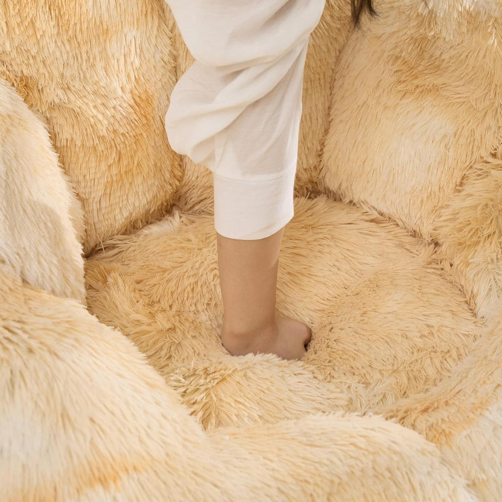 41.7 Inch Faux Fur Bean Bag Chair, Cat Shaped with Tail Pillow, Floor Sofa