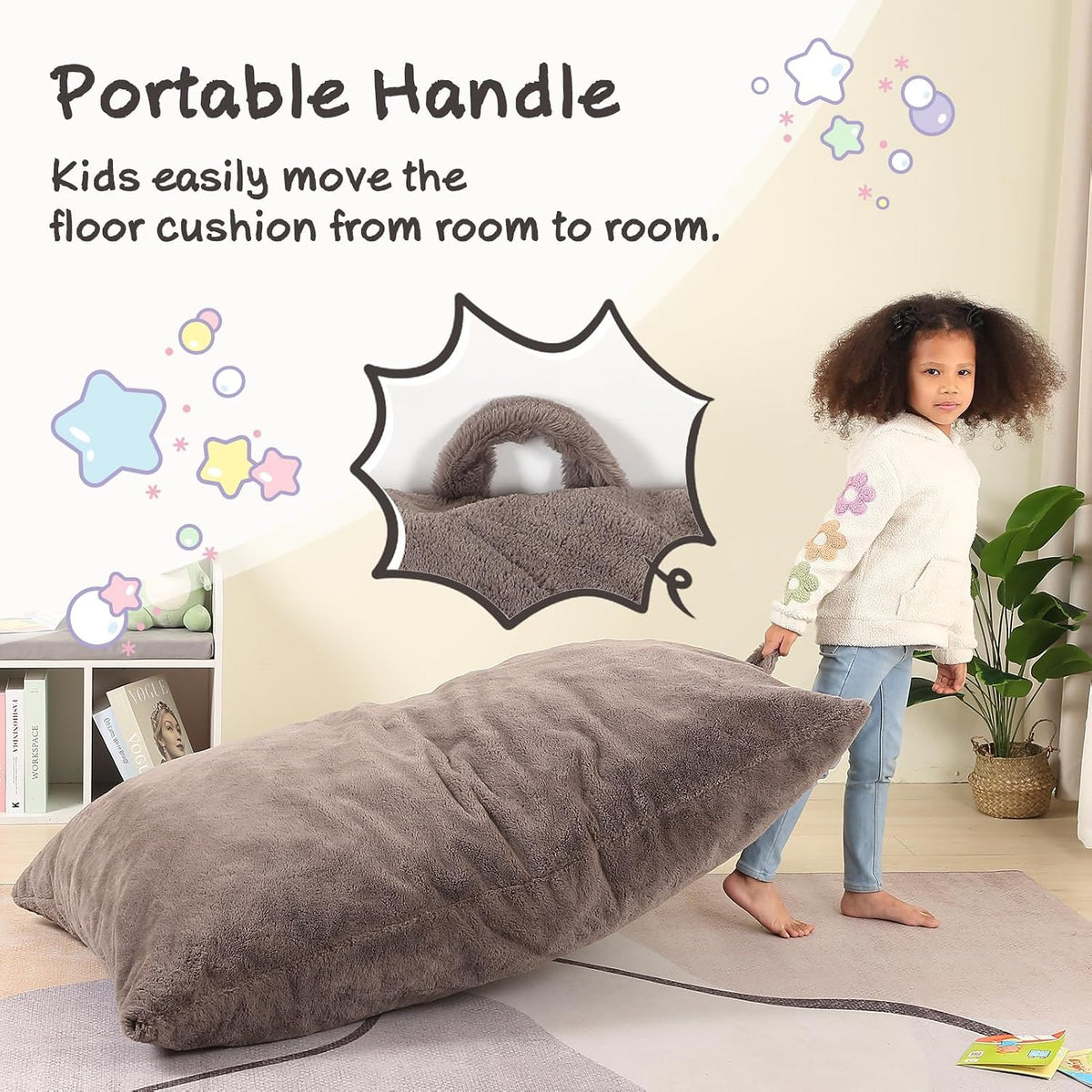 MOMCAYWEX 3-in-1 Kids Bean Bag Chair, Giant Pillow Floor Cushion, 35" x 50" x 10", Dark Brown