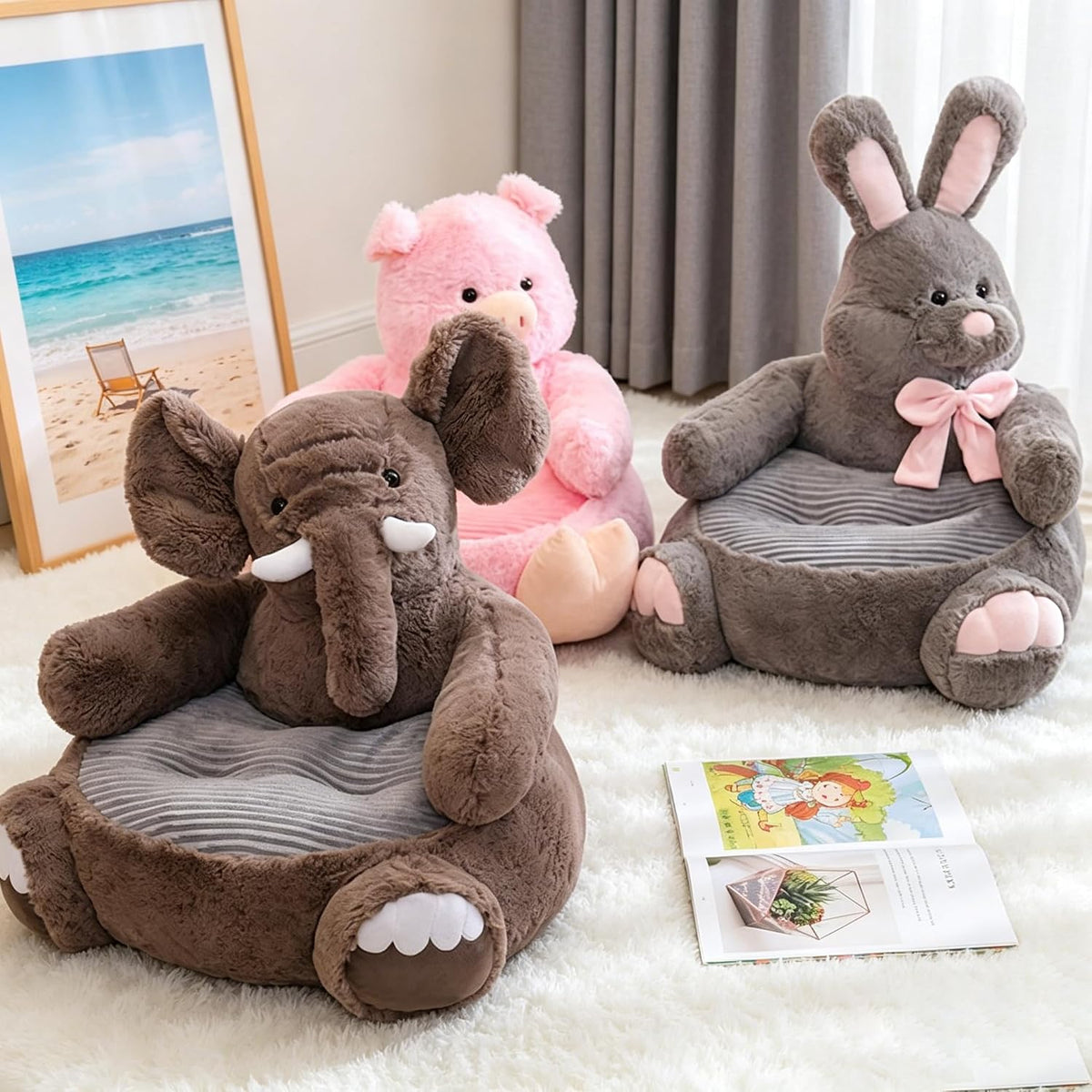 Animal Shaped Bean Bag Chair, Soft Washable Sofa Pouf, Creative Armchair in Multiple Cartoon Styles (Pig)