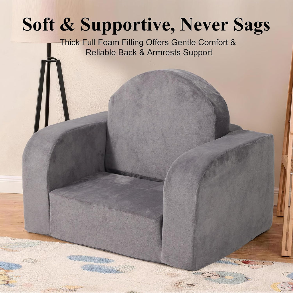 Kids Couch 2-in-1 Foldable Kids Couch, Grey