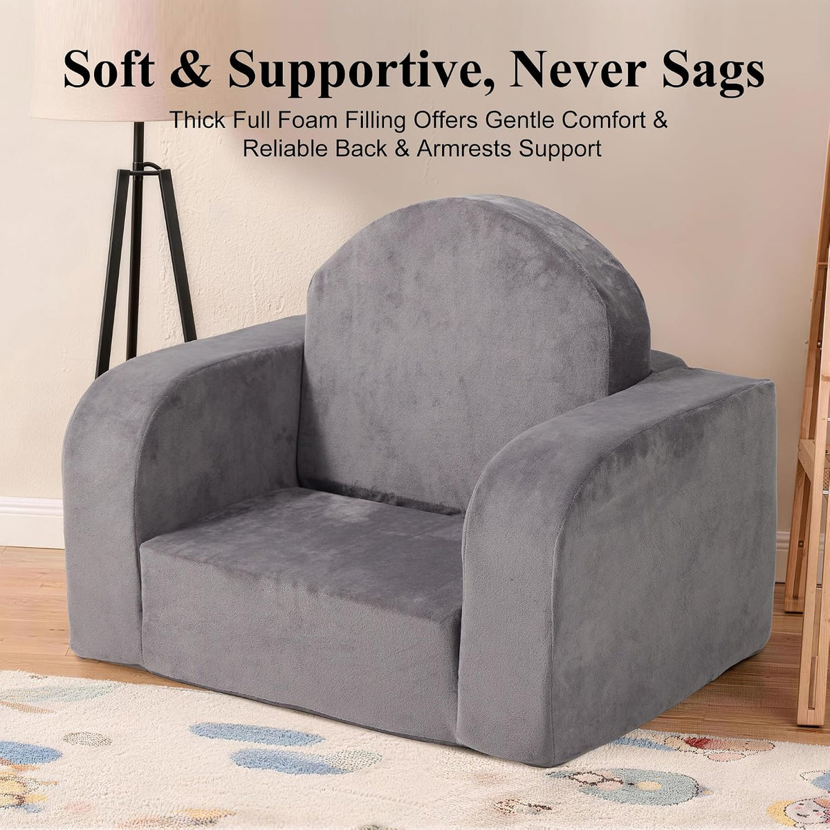 Kids Couch 2-in-1 Foldable Kids Couch, Grey