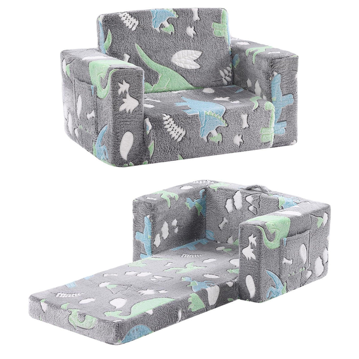 Kids Chair Sherpa Kids Couch, 2-in-1 Soft Kids Armchair for Kids' Room, Convertible Sofa for Girls and Boys, Child Reading Chair for Playroom, Living Room, Pet, Beige