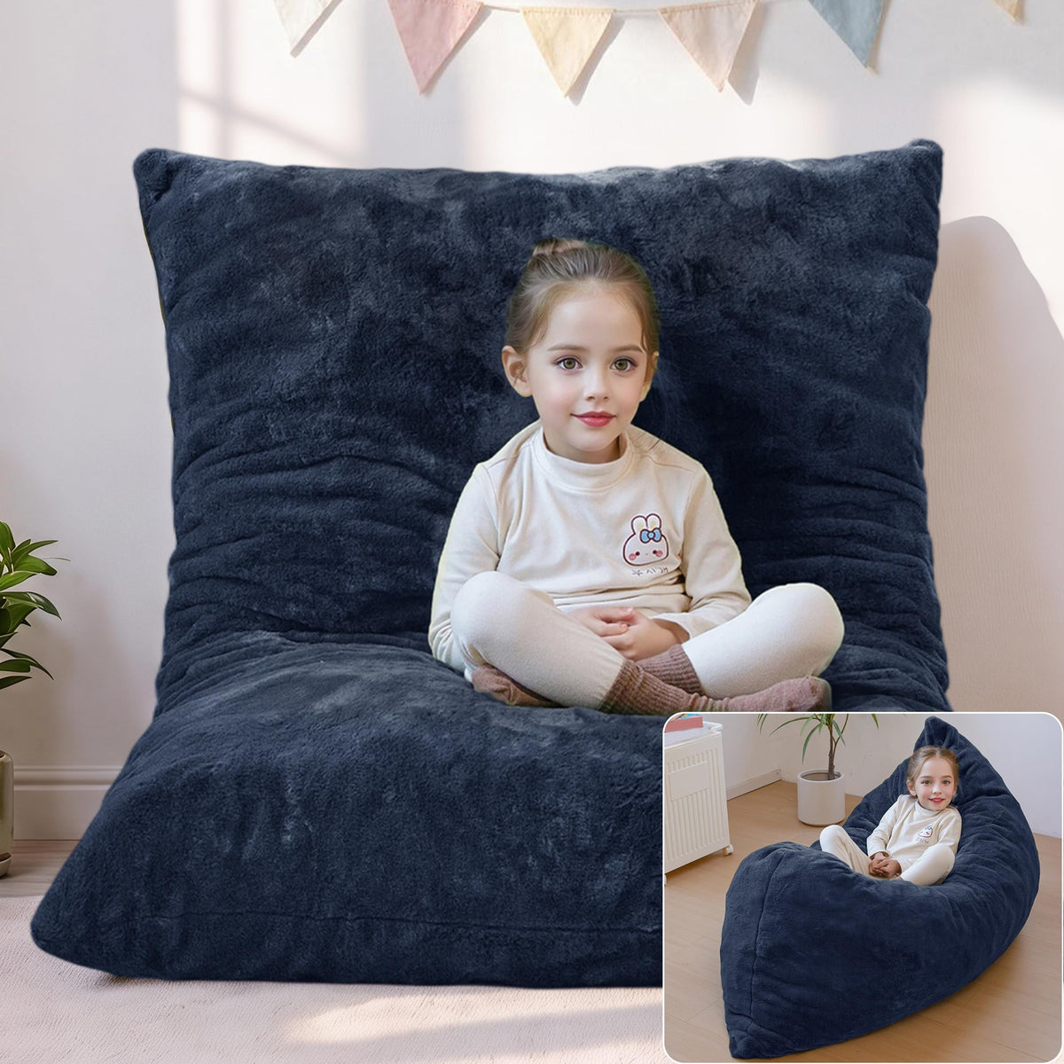 MAXYOYO 3 in 1 Kids Bean Bag Chair, Comfy Floor Sofa with Removed Cover