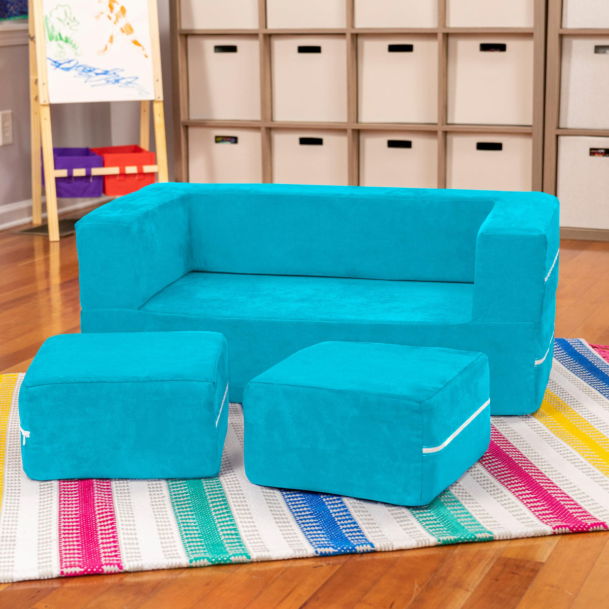Jaxx Zipline Kids Modular Loveseat & Ottomans/Fold Out Lounger, Platinum