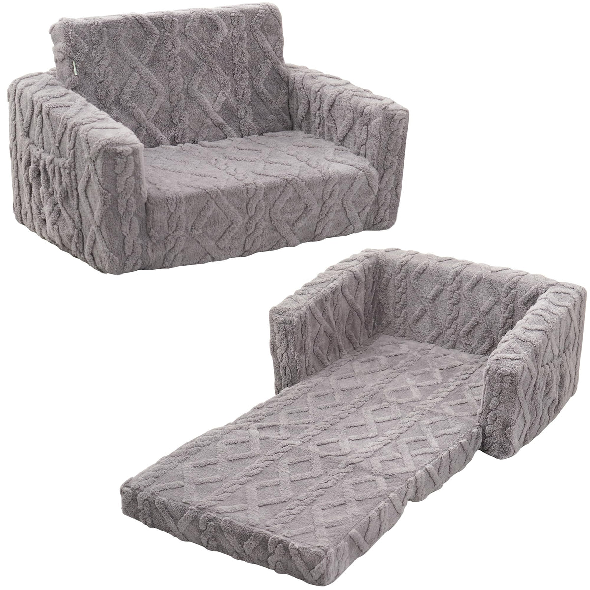 Toddler Couch for Kids, 2-in-1 Kids Fold Out Couch with Flip Open Sofa Lounger, Soft Flannel Kids Sofa Chair for Playroom Bedroom, Green