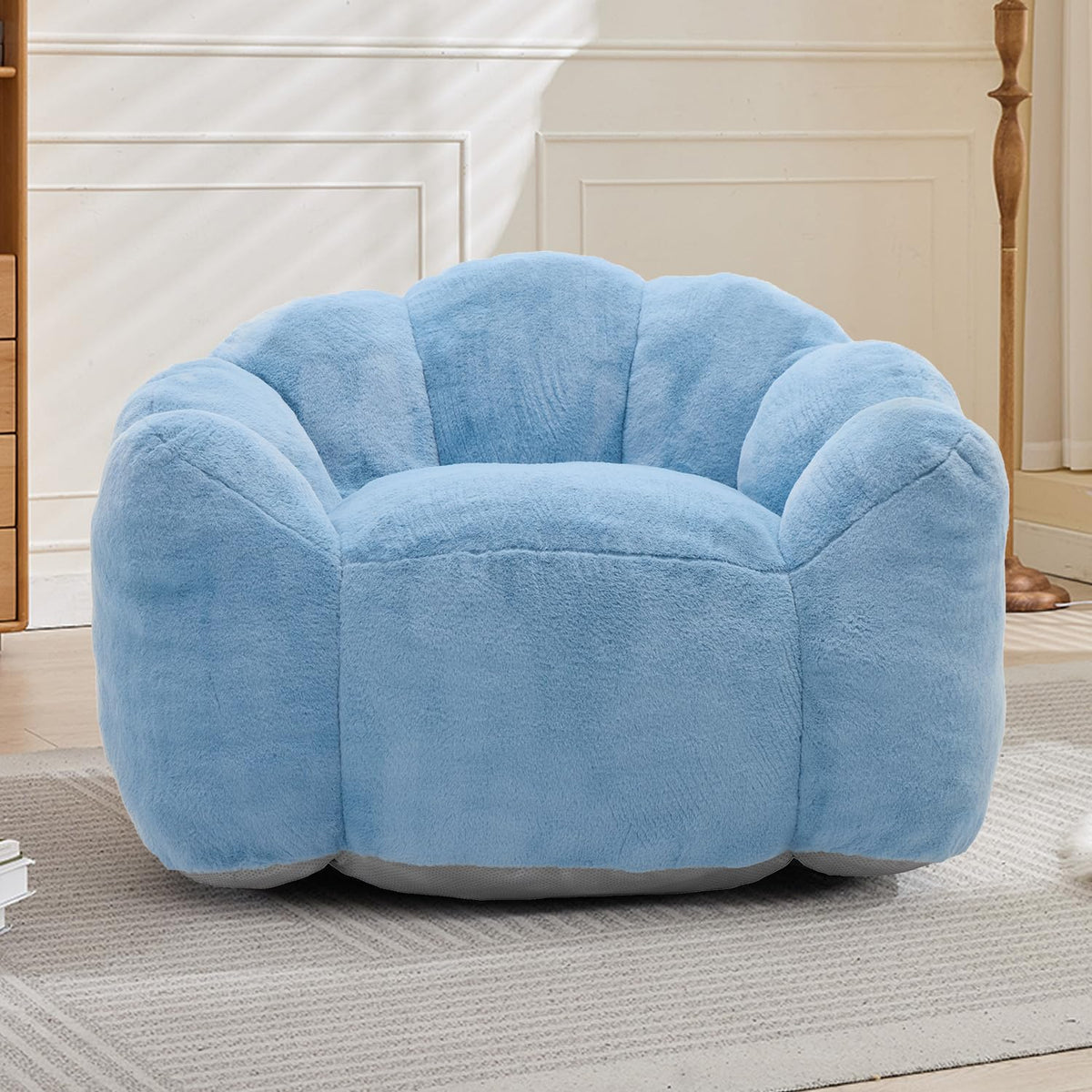 Pink Compression Bean Bag Chair for Adults, Comfy Flowers Beanbag Chairs with Curved Backrest, Soft Floor Singe Sofa with Pull Ring, No Assembly Required (Pink)