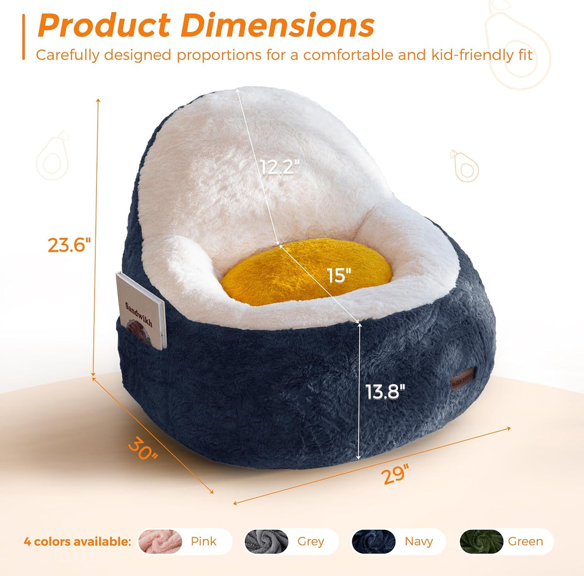 MAXYOYO Bean Bag Chair for Kids, Avocado-Shaped Faux Fur Chair