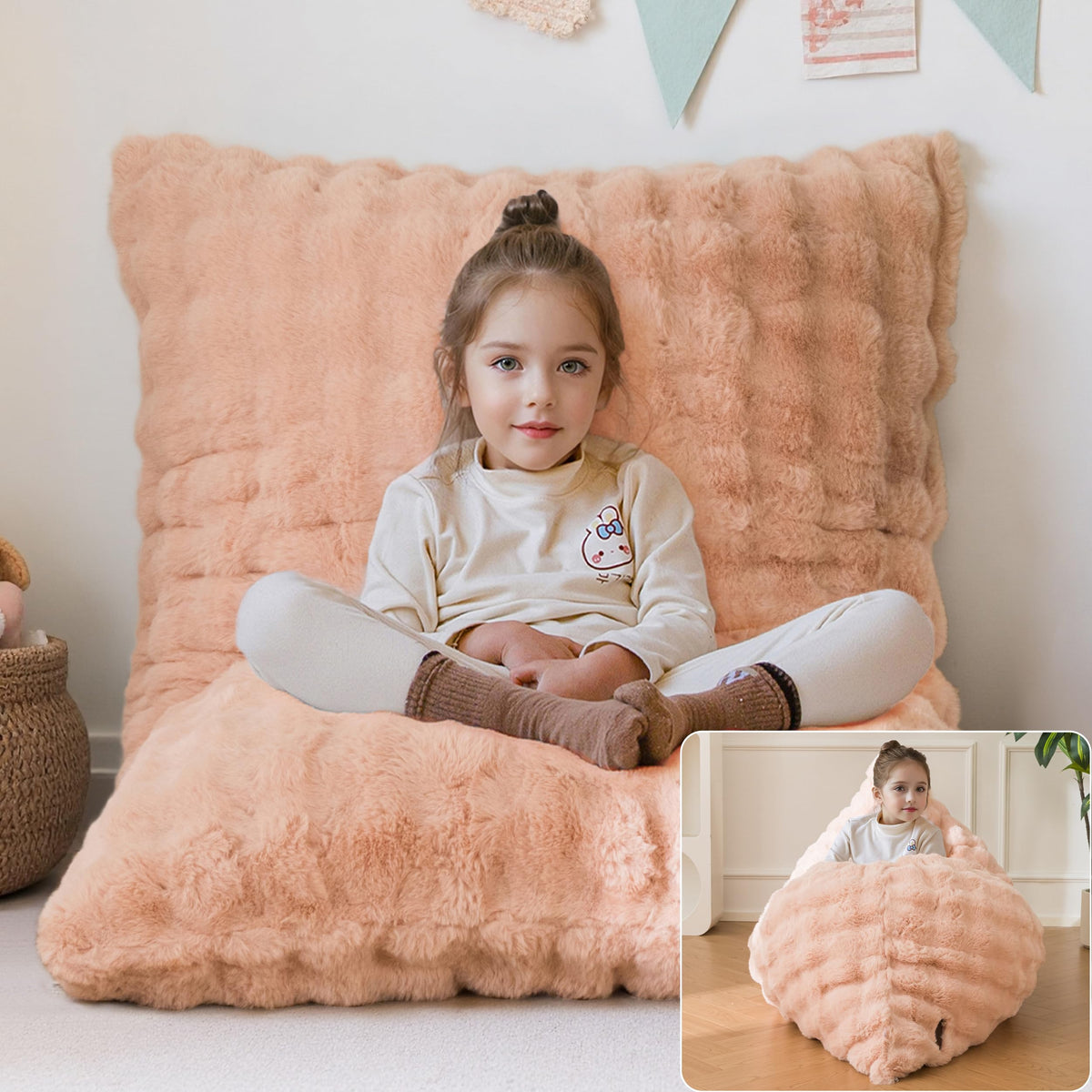 MAXYOYO 3 in 1 Kids Bean Bag Chair, Comfy Floor Sofa with Removed Cover