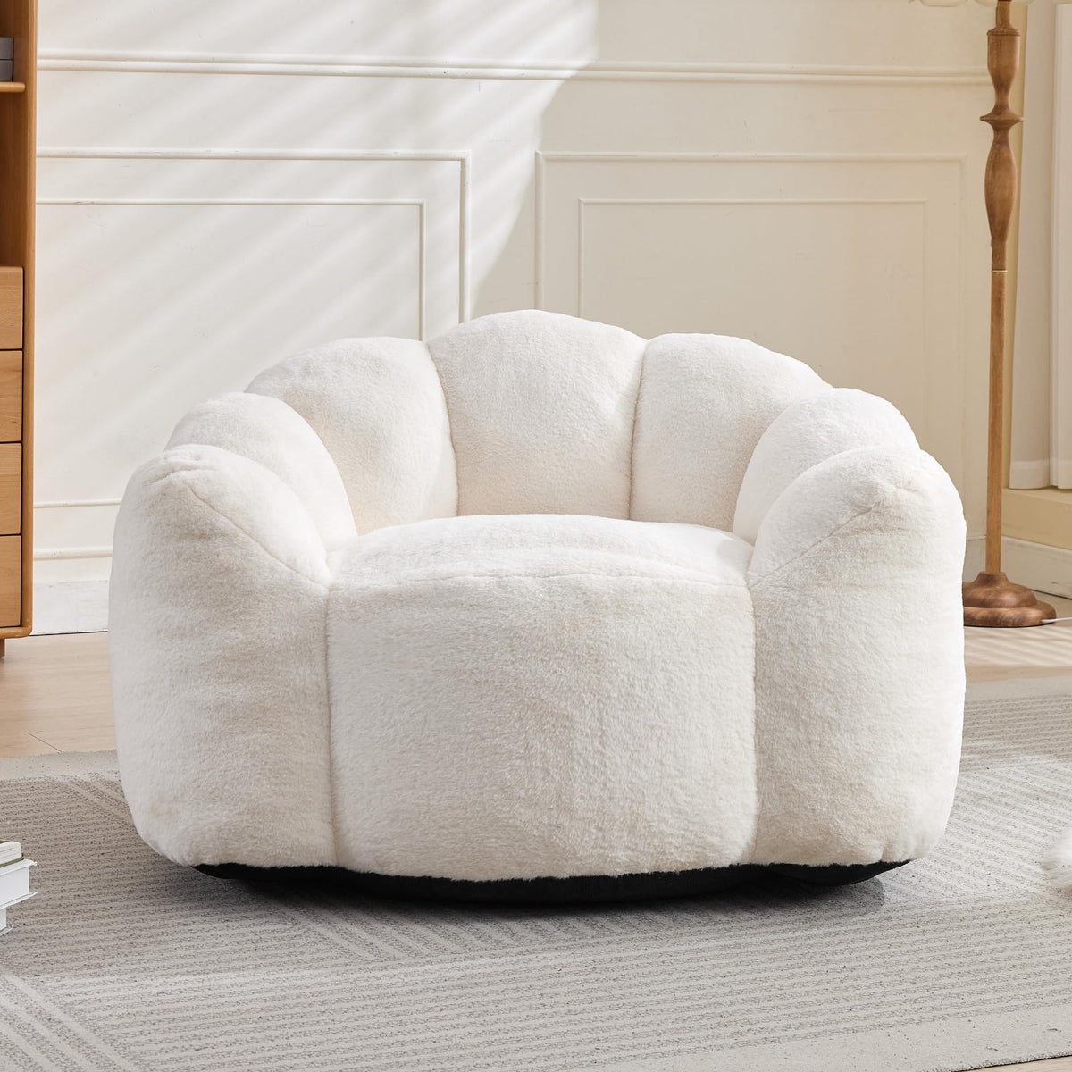 Pink Bean Bag Chair for Adults, Comfy Giant Beanbag Sofa with Armrests, Faux Fur Lotus Shaped Chairs for Kids, Boneless Floor Couch for Living Room, Bedroom, Apartment, No Assembly (Pink)