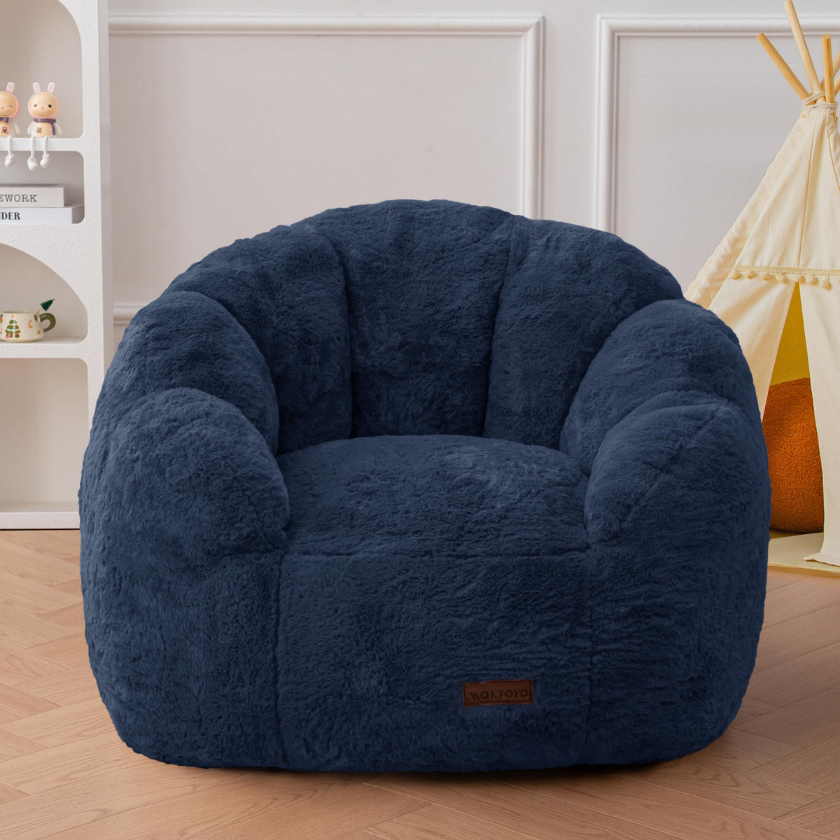 MAXYOYO Kids Bean Bag Chair, Floral Shaped Bean Bag Sofa, Beige