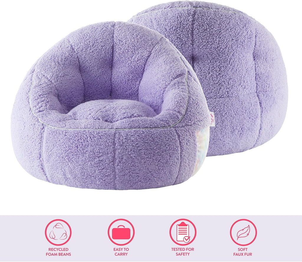 Heritage Kids Soft Teddy Sherpa Purple Bean Bag Chair with Side Pocket,Cozy Seating for Relaxing