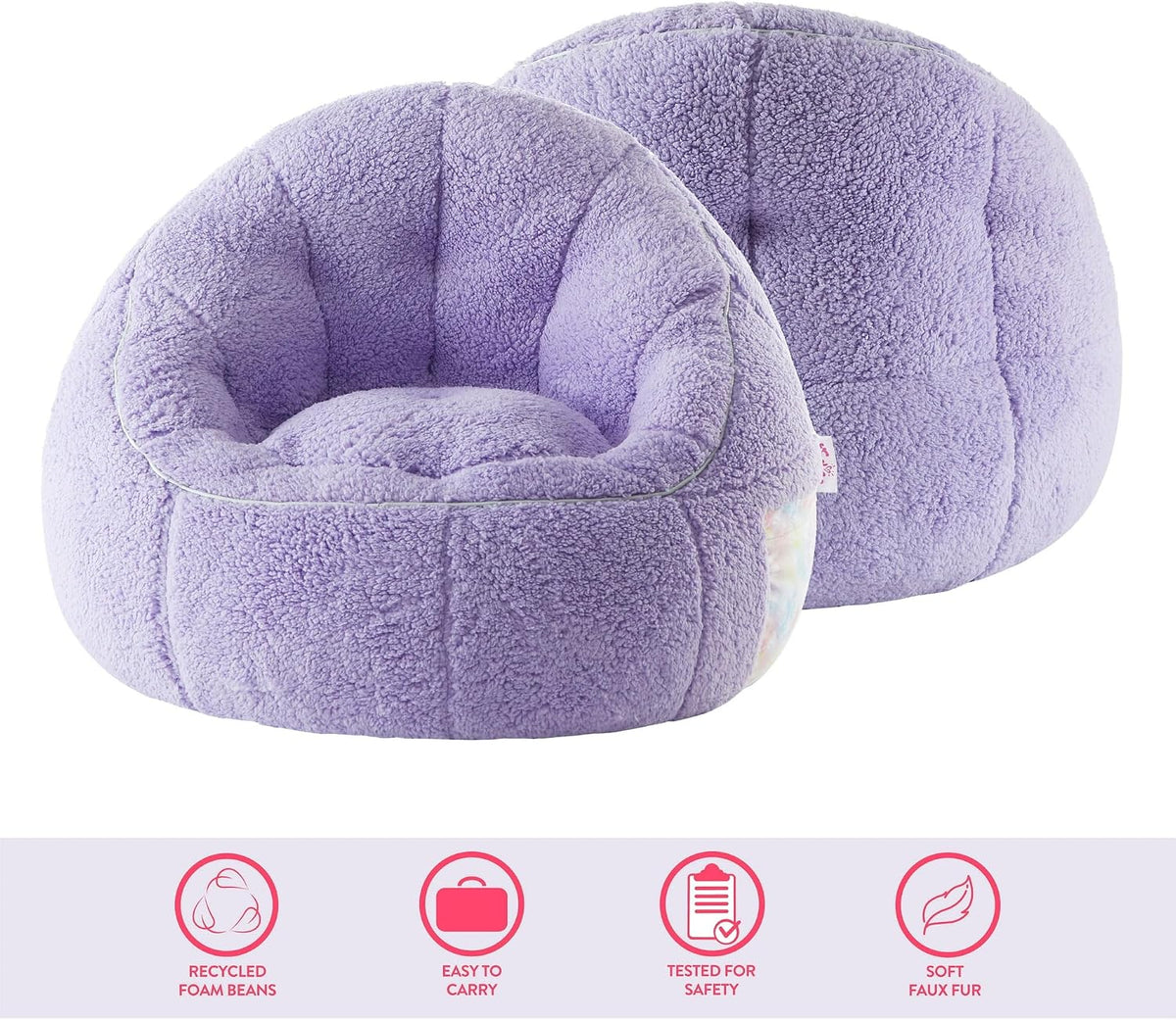 Heritage Kids Soft Teddy Sherpa Purple Bean Bag Chair with Side Pocket,Cozy Seating for Relaxing