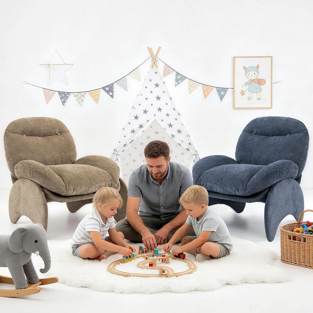 Funny Crab Design Novelty Accent Chair for Adults Teens, Soft Chenille Fabric Unique Animal Themed Kids Sofa, Cute Lounger for Bedroom, Living Room, Dorm, Apartment (Blue)