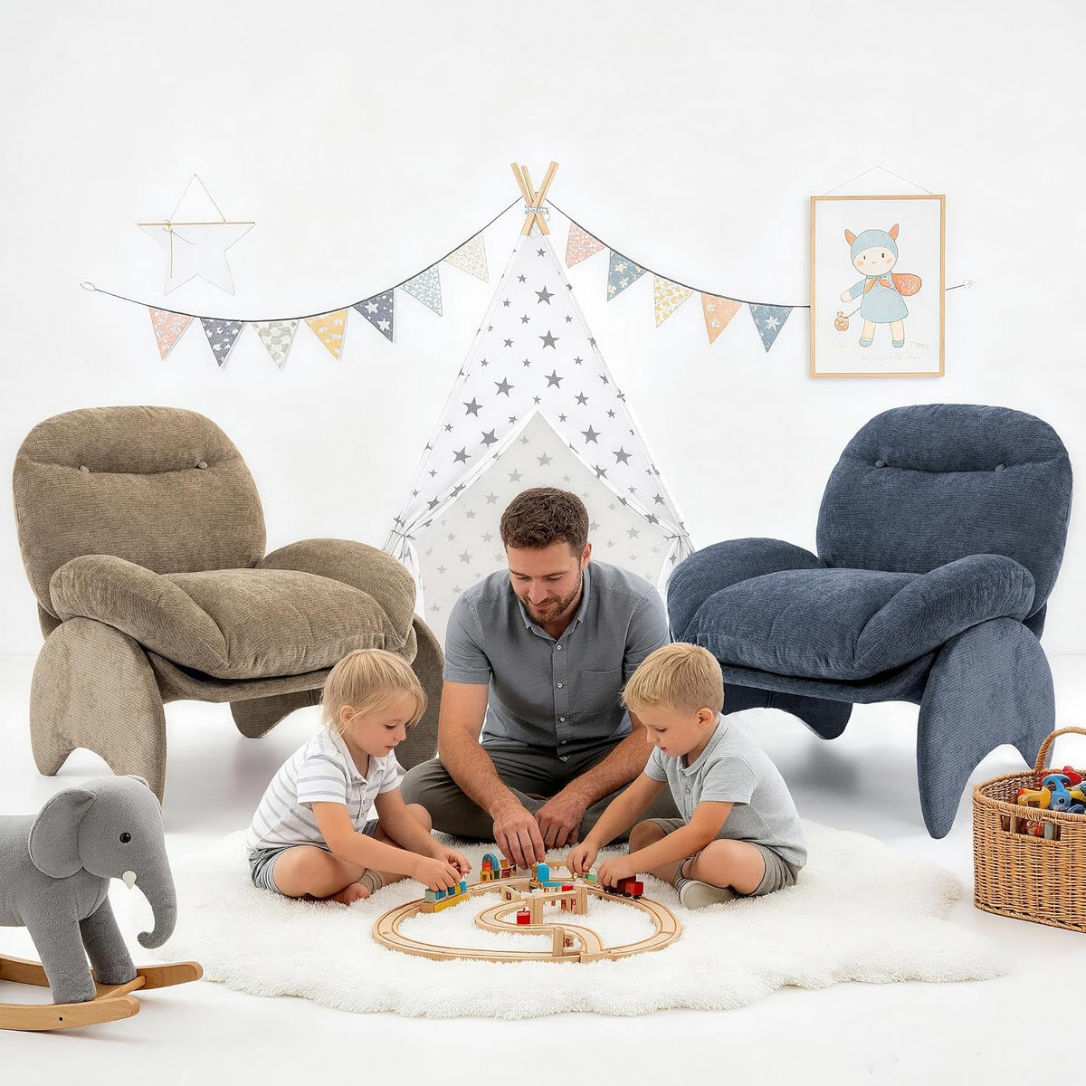Funny Crab Design Novelty Accent Chair for Adults Teens, Soft Chenille Fabric Unique Animal Themed Kids Sofa, Cute Lounger for Bedroom, Living Room, Dorm, Apartment (Blue)
