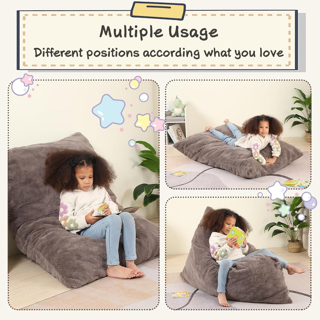 MOMCAYWEX 3-in-1 Kids Bean Bag Chair, Giant Pillow Floor Cushion, 35" x 50" x 10", Dark Brown