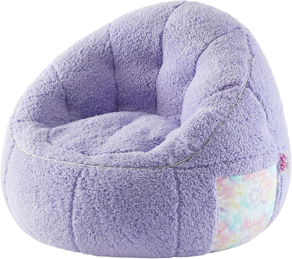 Heritage Kids Soft Teddy Sherpa Purple Bean Bag Chair with Side Pocket,Cozy Seating for Relaxing