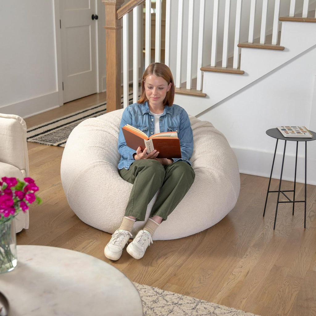 BizChair Sherpa Bean Bag Chair, Classic Refillable Bean Bag Chair for Kids and Teens, Large, Natural