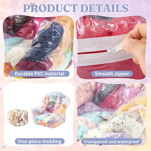 2 Pack Clear Stuffed Animal Storage Chair, Bean Bag Chair Covers