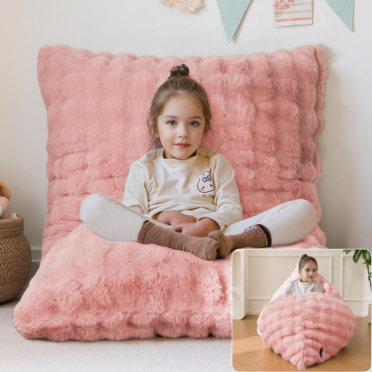 MAXYOYO 3 in 1 Kids Bean Bag Chair, Comfy Floor Sofa with Removed Cover