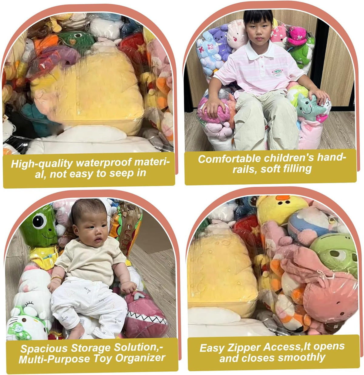 Bean Bag Stuffed Animal Storage Waterproof PVC Clear Bean Bag with Zipper Stuffable for Kids Toddler Armchair for Organizing Kids Rooms Stuffed Animal Storage Toy Bags Bath Toy