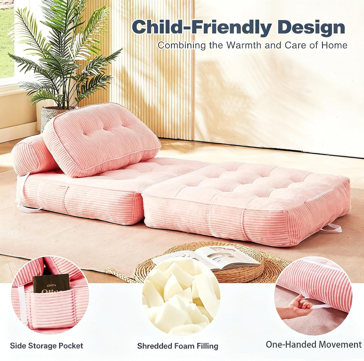 30" Kids Convertible Futon Sofa Bed,Foldable Sleeper Chair, Odorless & No Assembly,Space-Saving for Children's Room