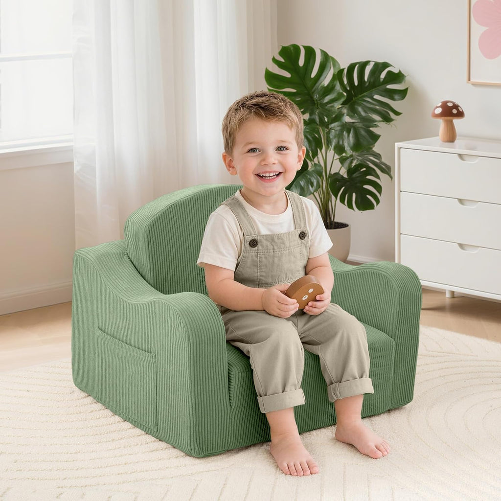 Airpanda Kids Sofa Chair, 2-in-1 Kids Couch, Fold Out Foam Sofa, Green