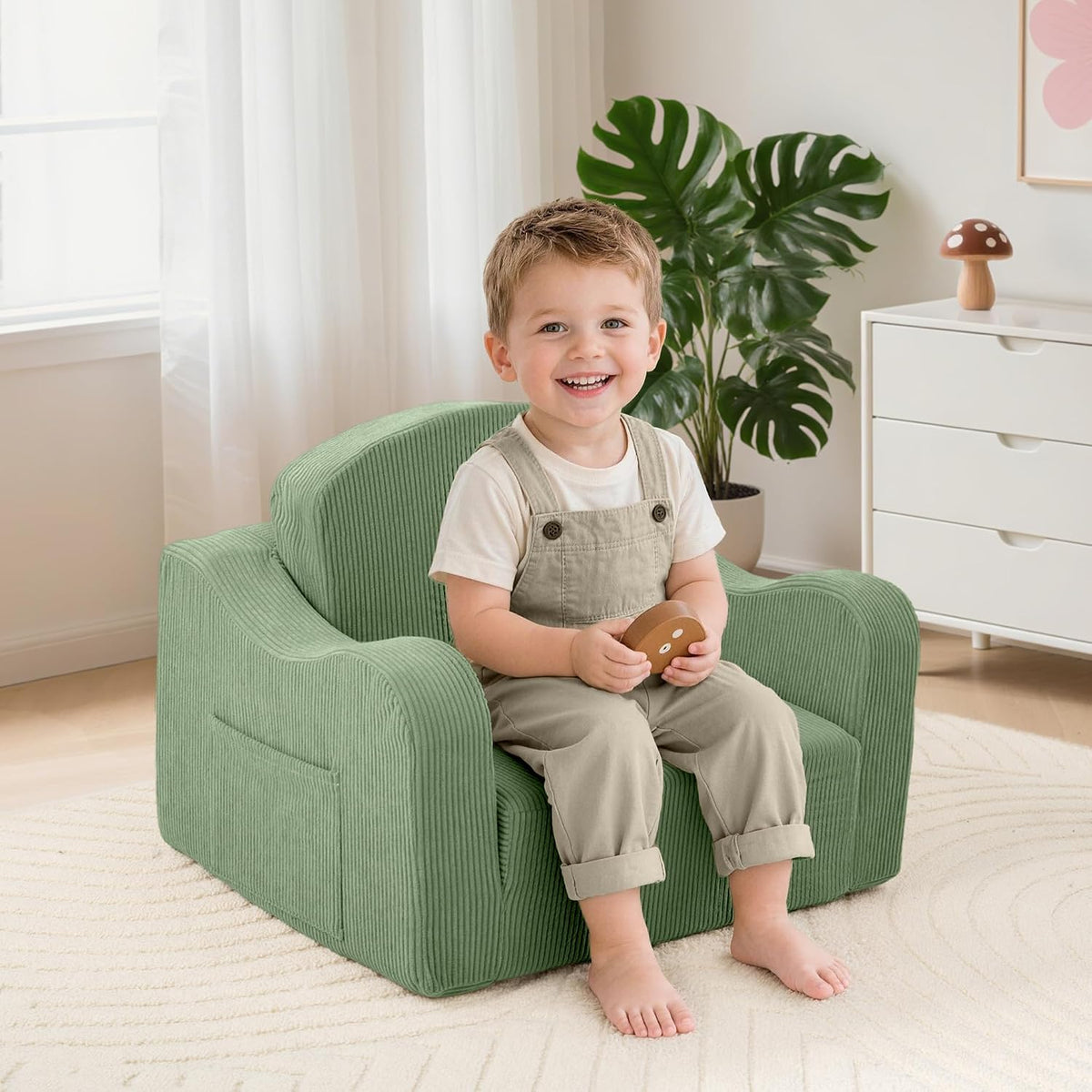 Airpanda Kids Sofa Chair, 2-in-1 Kids Couch, Fold Out Foam Sofa, Green