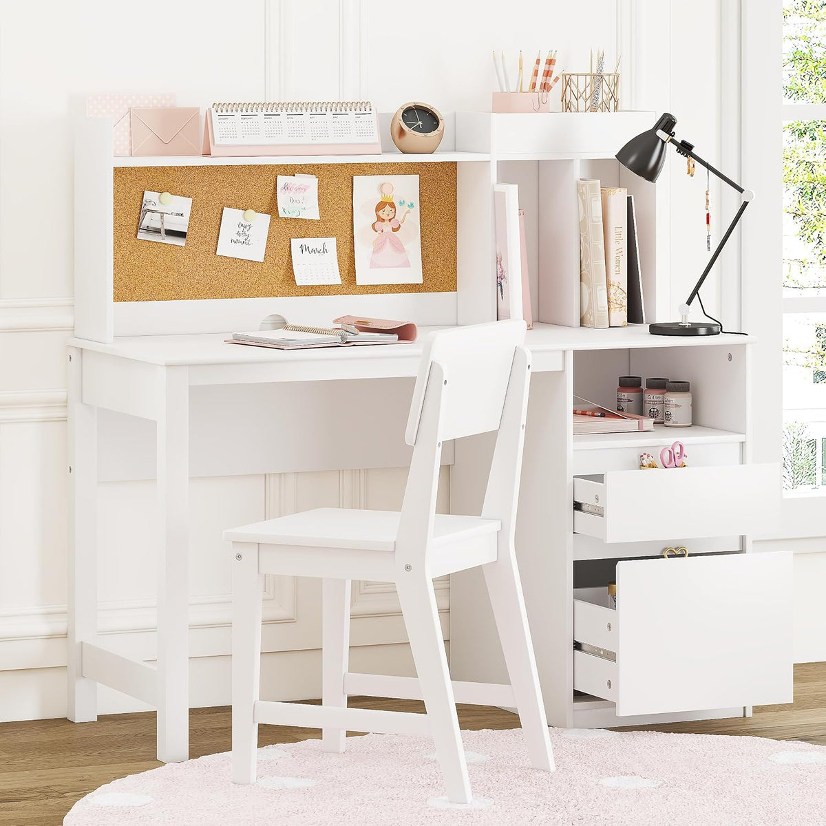 Spirich Wooden Kids Study Desk Set with Hutch and Storage for Ages 5-12