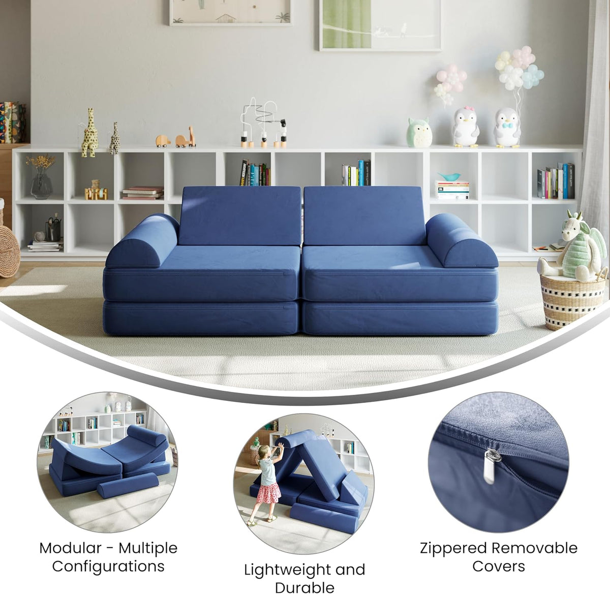 Flash Furniture Kids Play Couch, 6-Piece, 56", Blue