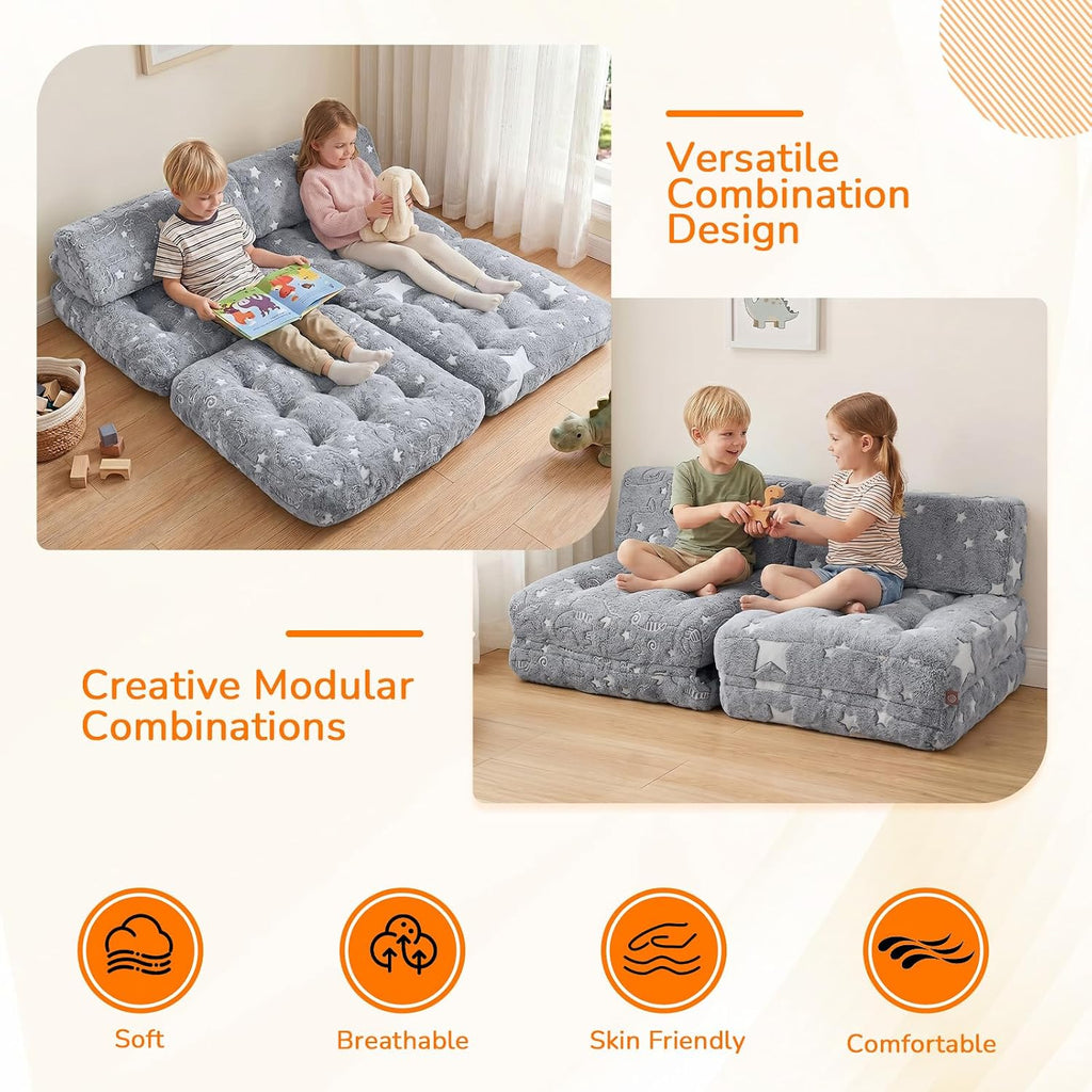 MeMoreCool Kids Couch, 3-in-1 Fold-Out Foam Chair