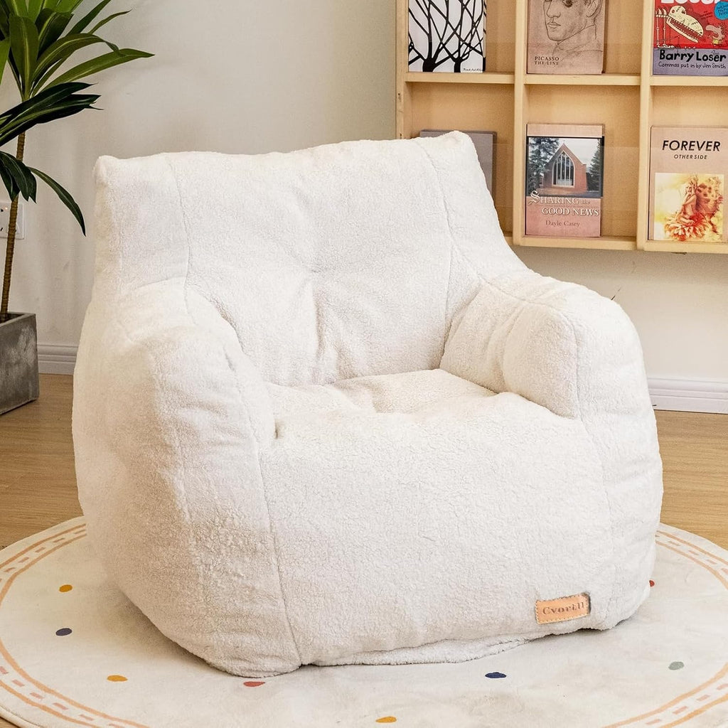 Cvortll Bean Bag Chair with Filler, Bean Bag Sofa with Tufted Soft Stuffed Filling, Fluffy and Lazy Sofa, Comfy Cozy BeanBag Chairs with Memory Foam for Dorm, Apartment, Living Room (White)
