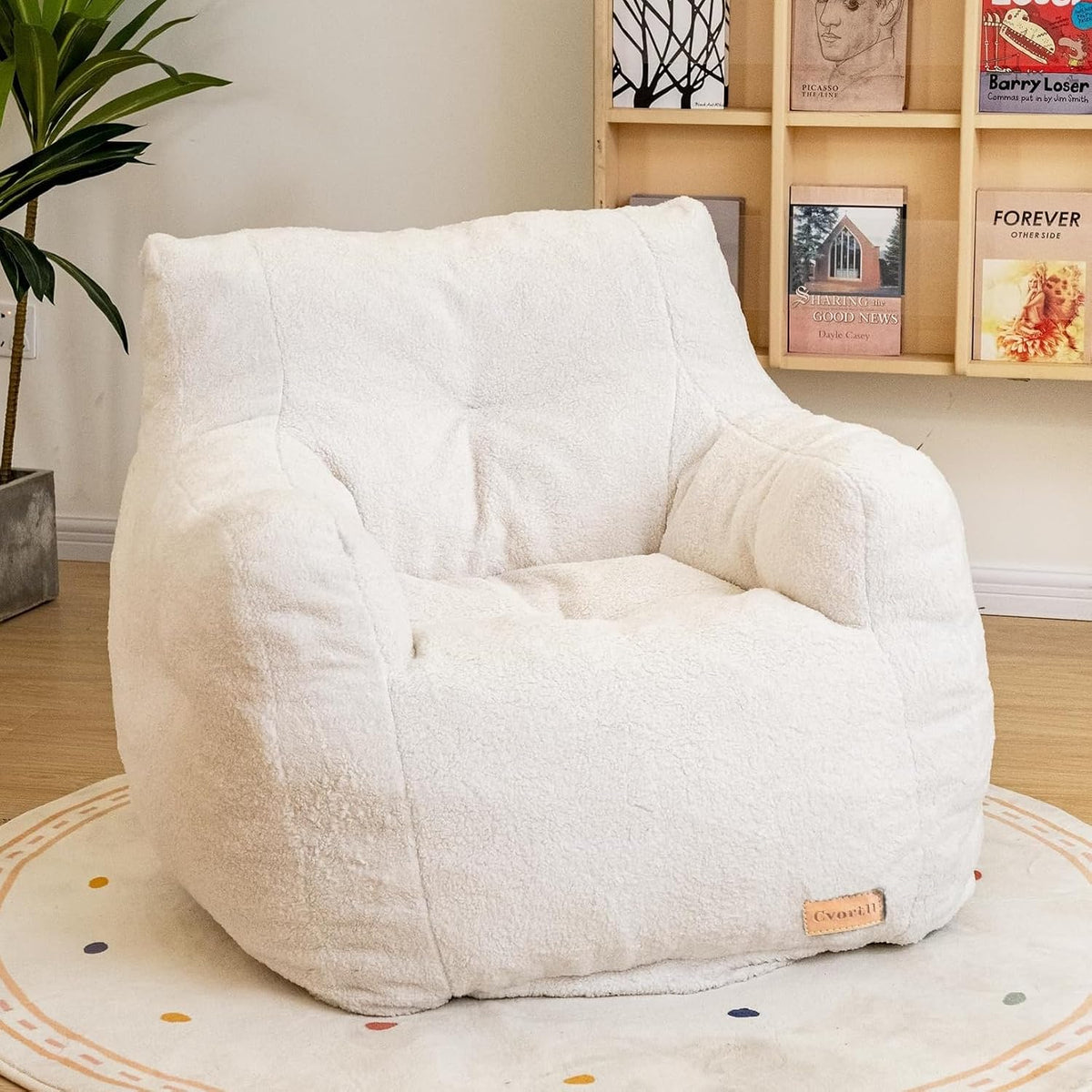 Cvortll Bean Bag Chair with Filler, Bean Bag Sofa with Tufted Soft Stuffed Filling, Fluffy and Lazy Sofa, Comfy Cozy BeanBag Chairs with Memory Foam for Dorm, Apartment, Living Room (White)