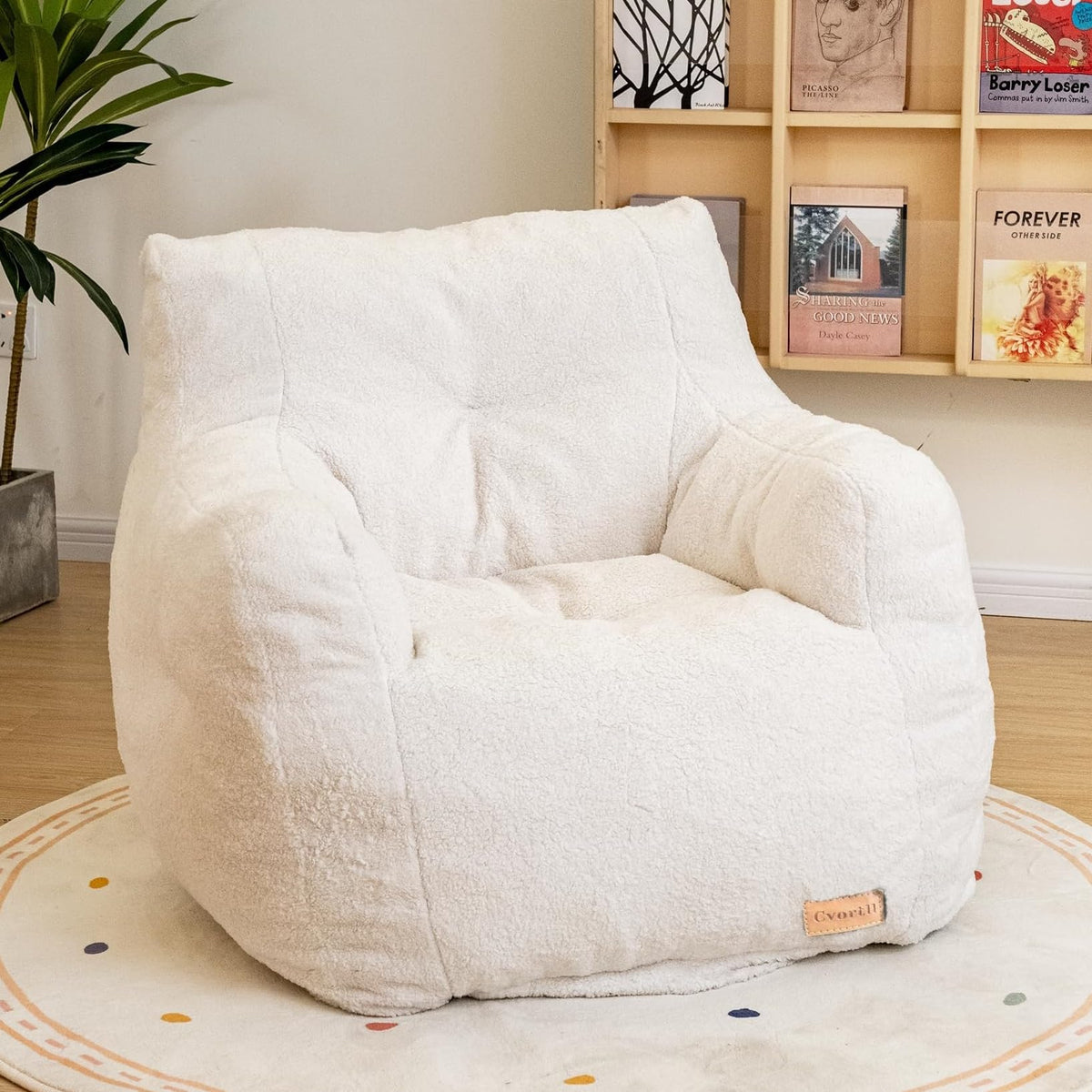 Cvortll Bean Bag Chair with Filler, Bean Bag Sofa with Tufted Soft Stuffed Filling, Fluffy and Lazy Sofa, Comfy Cozy BeanBag Chairs with Memory Foam for Dorm, Apartment, Living Room (White)