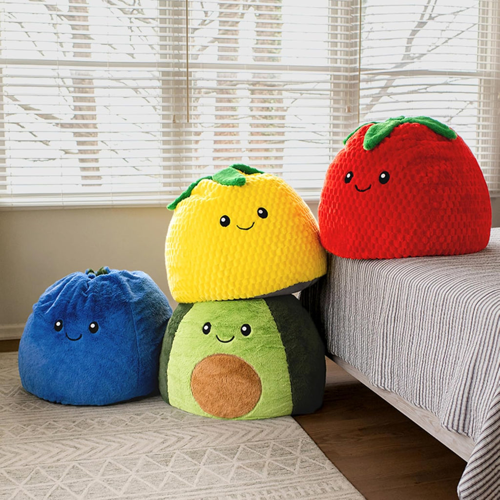 Big Joe Strawberry PlushiPals 2 Pack Super Soft Bean Bag Chair for Kids, Ultra-Soft Plush Polyester Blend, 2.5 feet Refillable