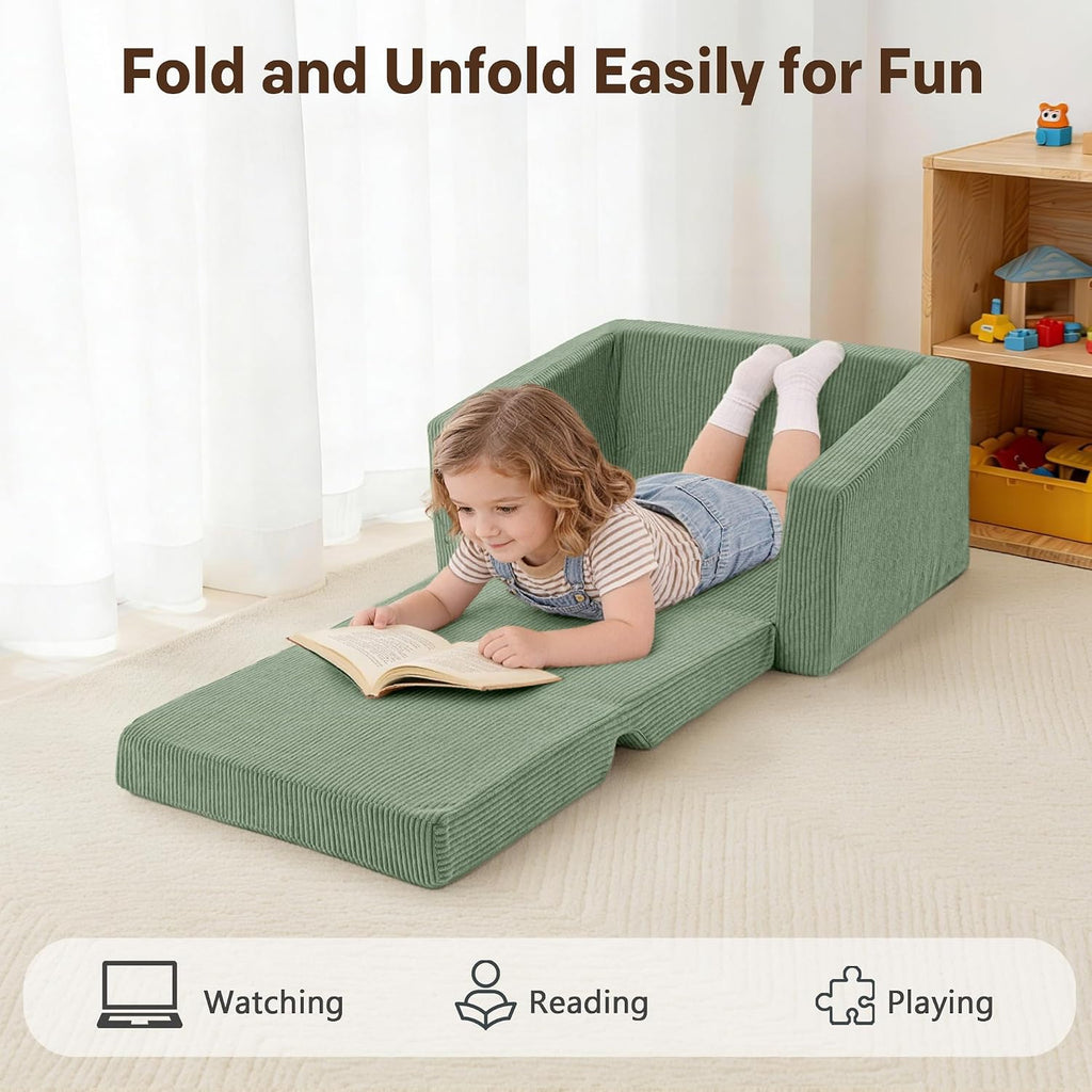 Bubble Ball Comfy Kids Couch, 2-in-1 Foldable Kids Sofa Chair, Green