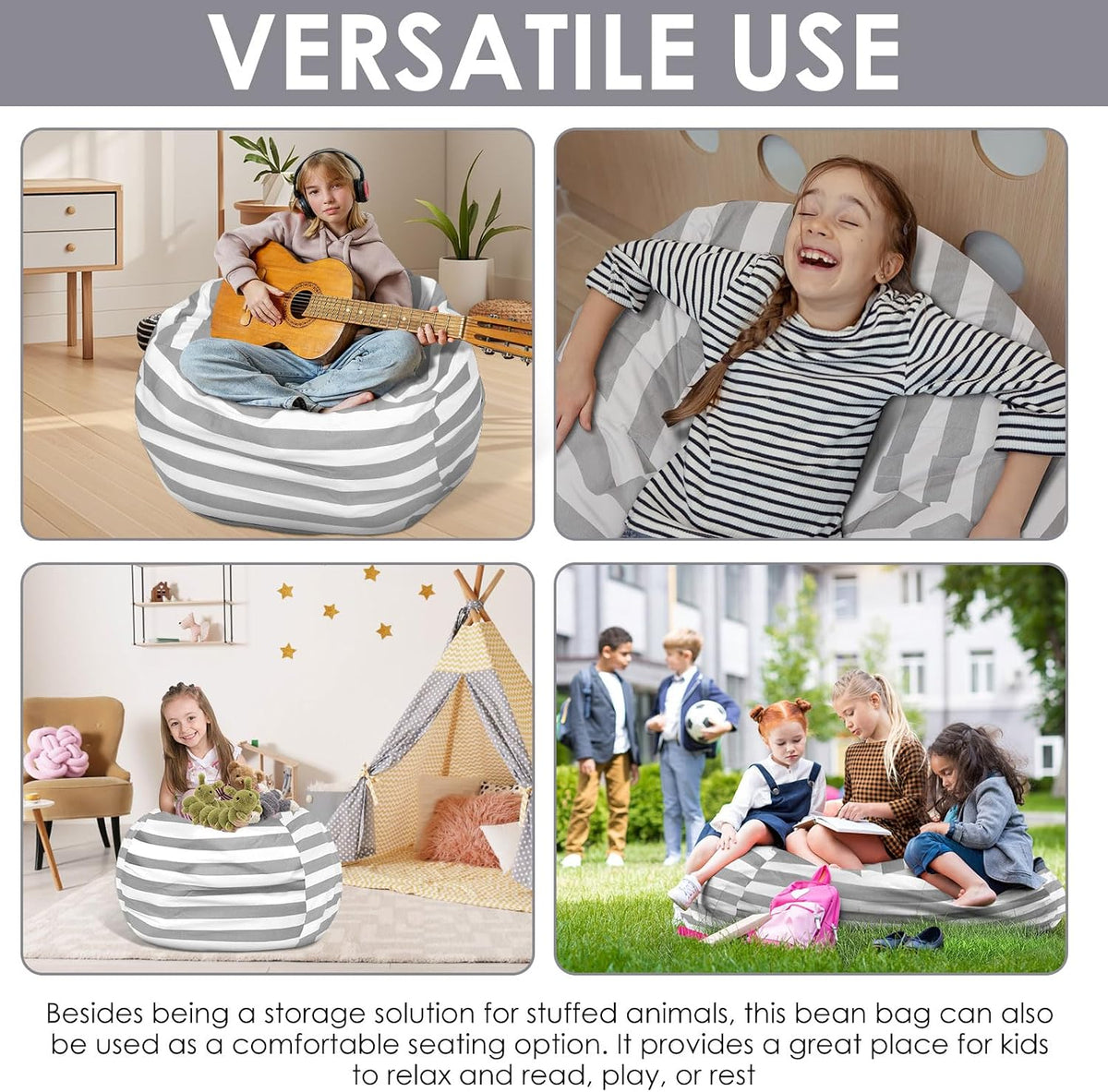 Bag Storage Chair Cover Versatile with Zipper, 38 in Long Stuffed Animal Storage Bean Bag Chair Cloth for Kids, Sturdy Beanbag Covers, Large Capacity Storages Bean Bags Cover for Organizing Things