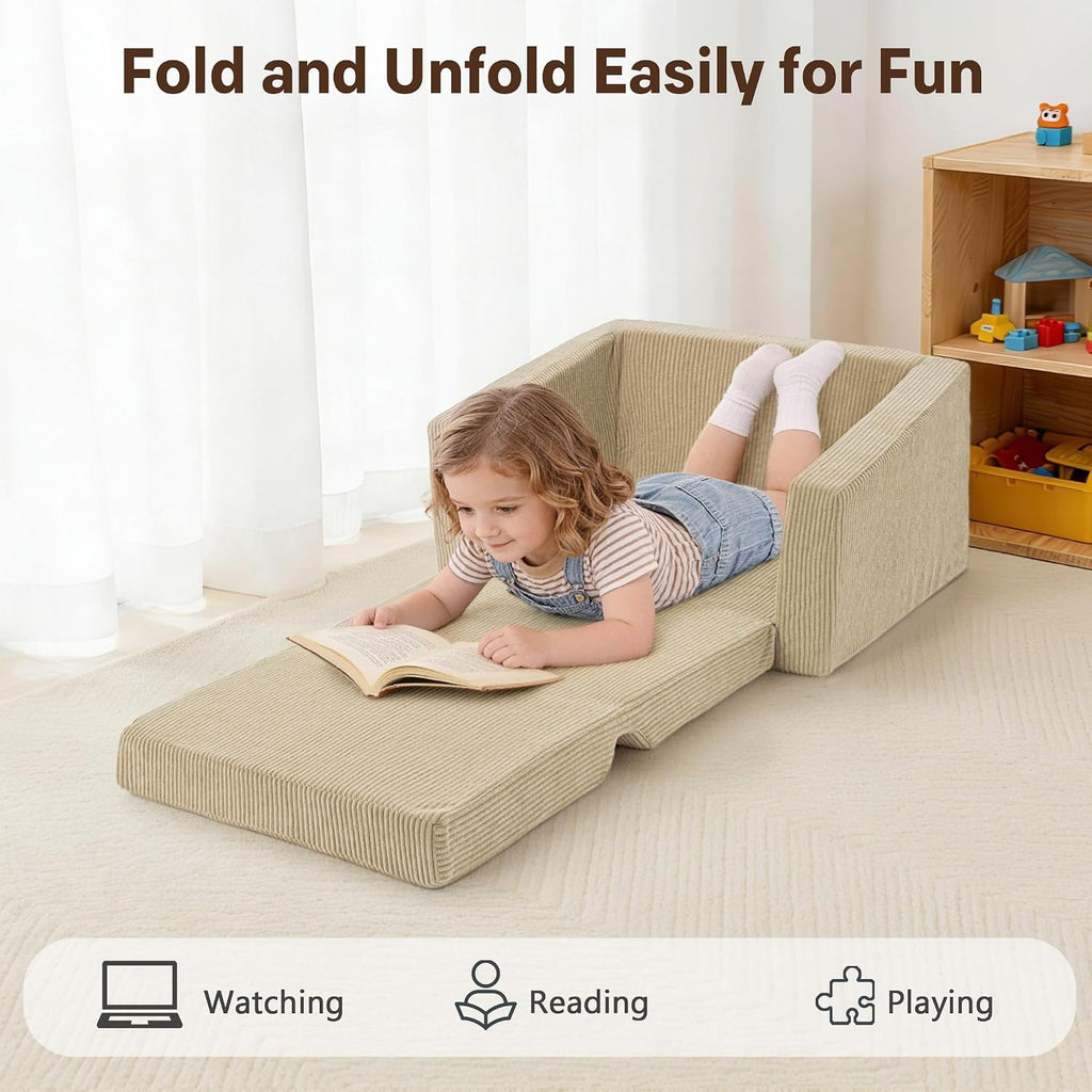 Bubble Ball Comfy Kids Couch, 2-in-1 Foldable Kids Sofa Chair, Beige