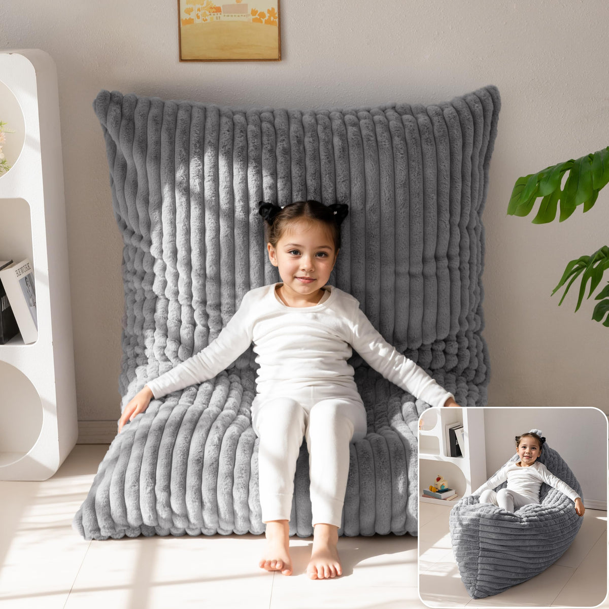 MAXYOYO 3 in 1 Kids Bean Bag Chair, Comfy Floor Sofa with Removed Cover