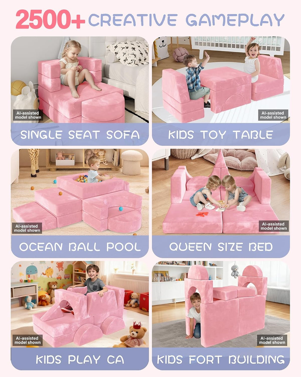 YEFU 15pcs Modular Kids Play Couch，1000+ Imagination Creative Play