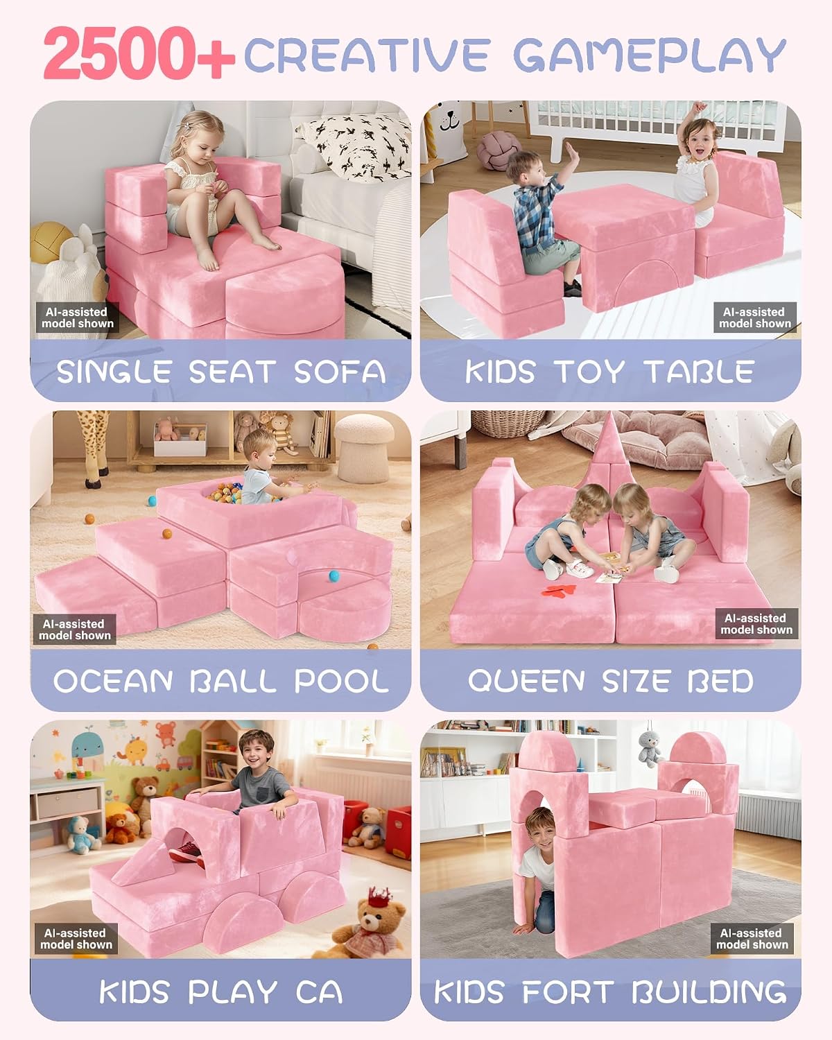 YEFU 15pcs Modular Kids Play Couch，1000+ Imagination Creative Play
