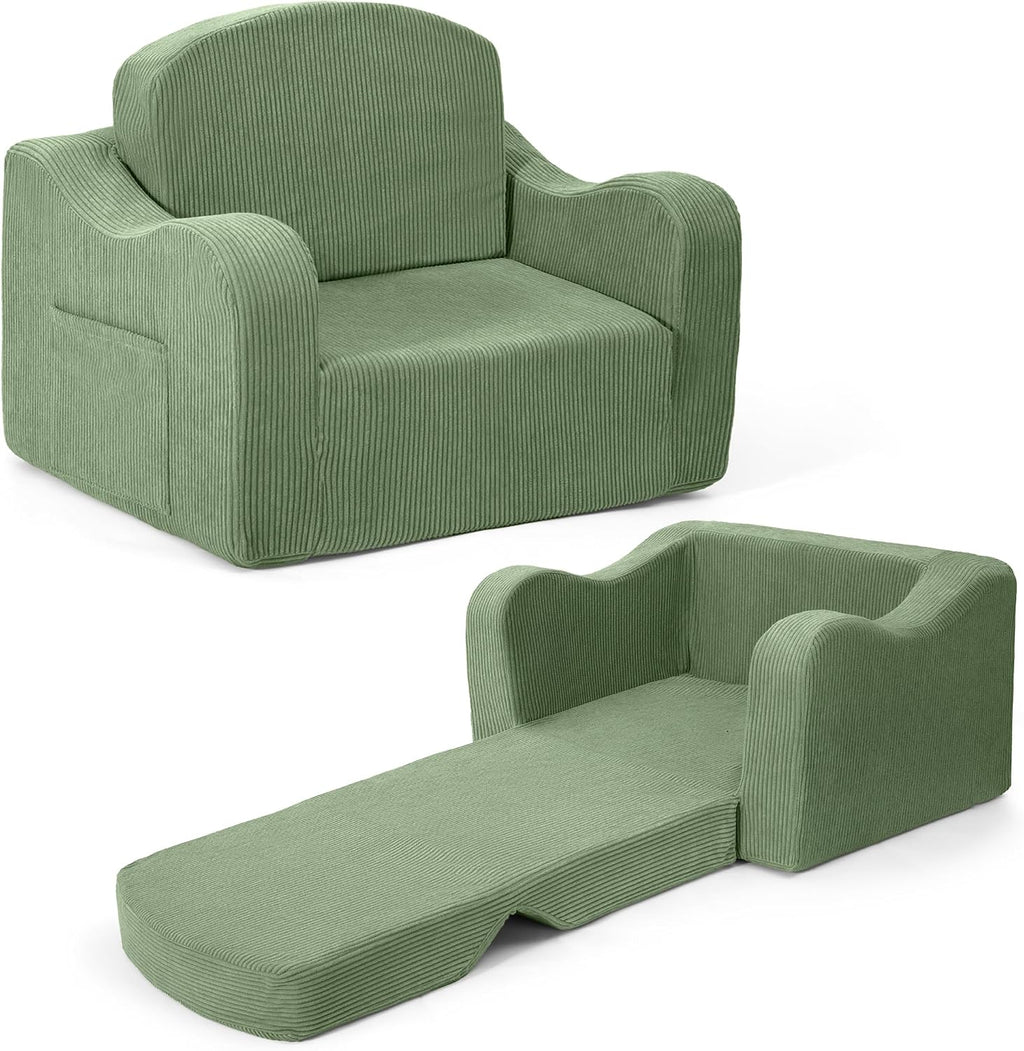 Airpanda Kids Sofa Chair, 2-in-1 Kids Couch, Fold Out Foam Sofa, Green