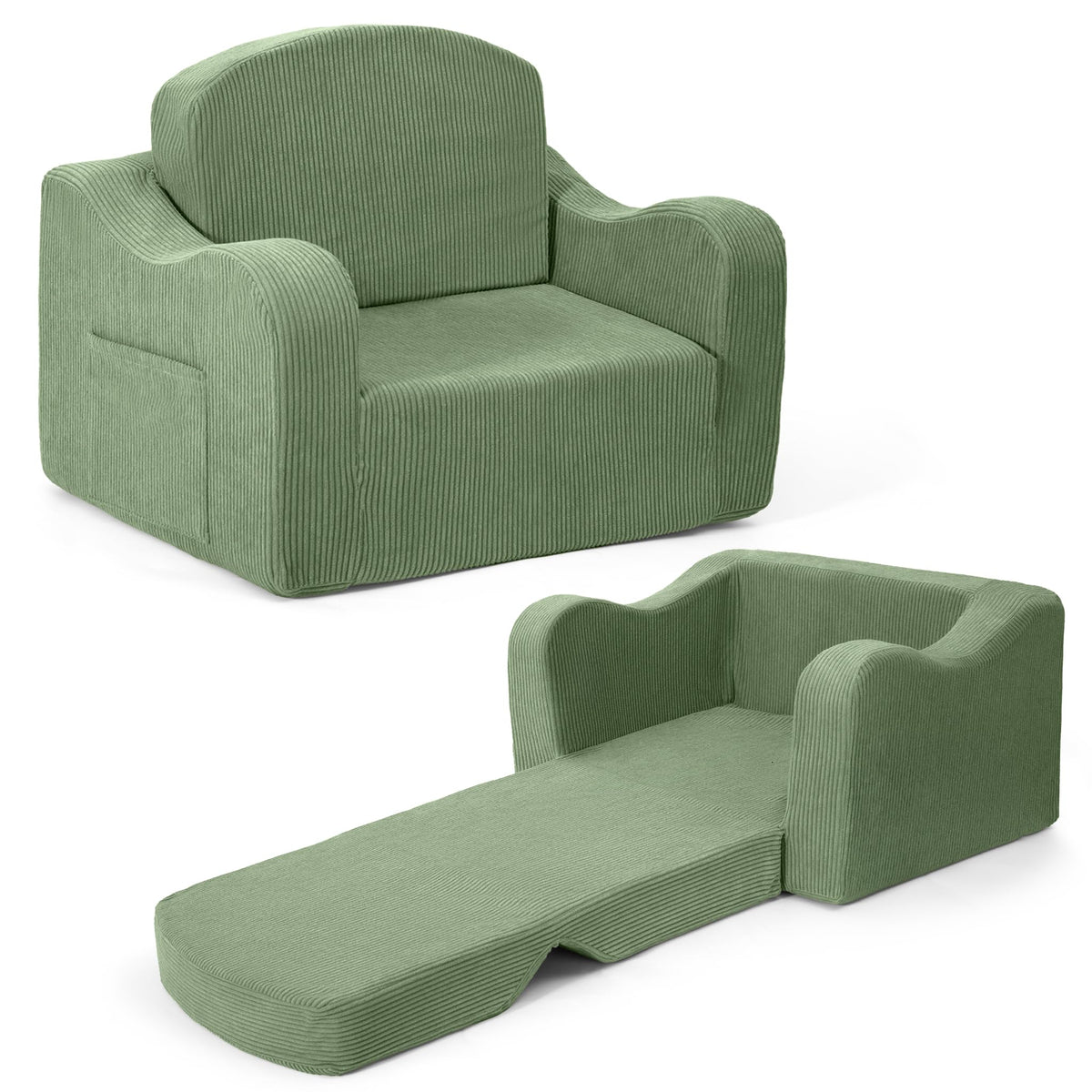 Airpanda Kids Sofa Chair, 2-in-1 Kids Couch, Fold Out Foam Sofa, Green