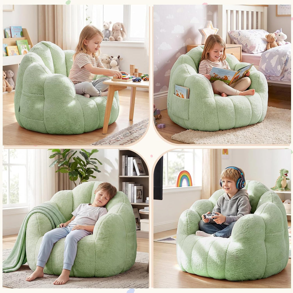Kids Bean Bag Chair, Comfy Bean Bag Sofa with Handle for Boys Girls, Green