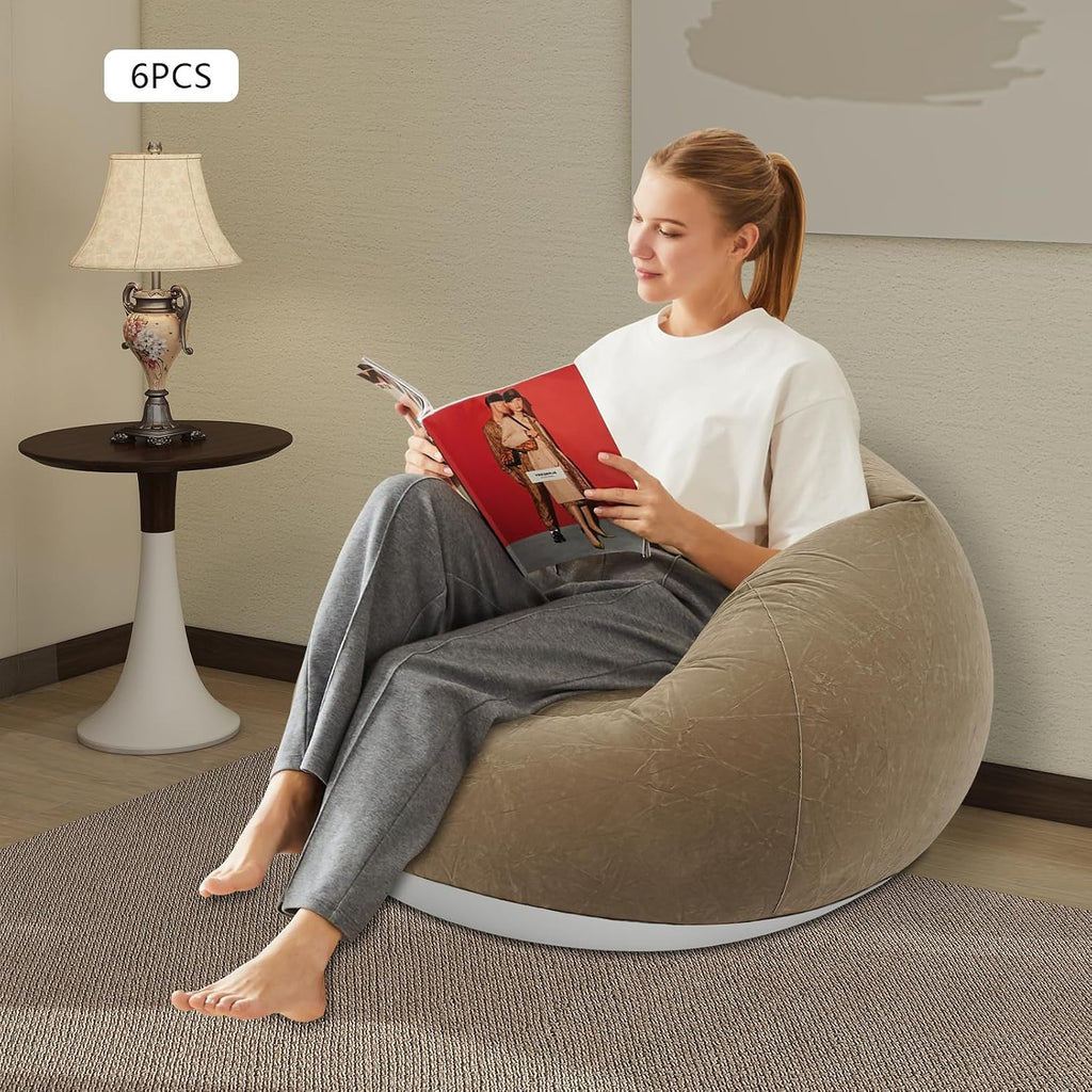6 Pcs Inflatable Bean Bag Chairs for Adults with Foot Pump, 330lbs Capacity Blow up Couch Folding Portable Inflatable Couch Lazy Sofa for Living Room Reading Gaming (Coffee Color)
