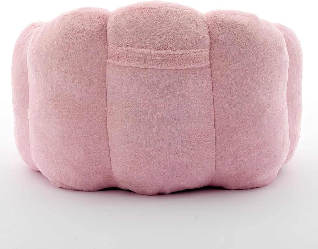Pink Bean Bag Chair for Adults, Comfy Giant Beanbag Sofa with Armrests, Faux Fur Lotus Shaped Chairs for Kids, Boneless Floor Couch for Living Room, Bedroom, Apartment, No Assembly (Pink)