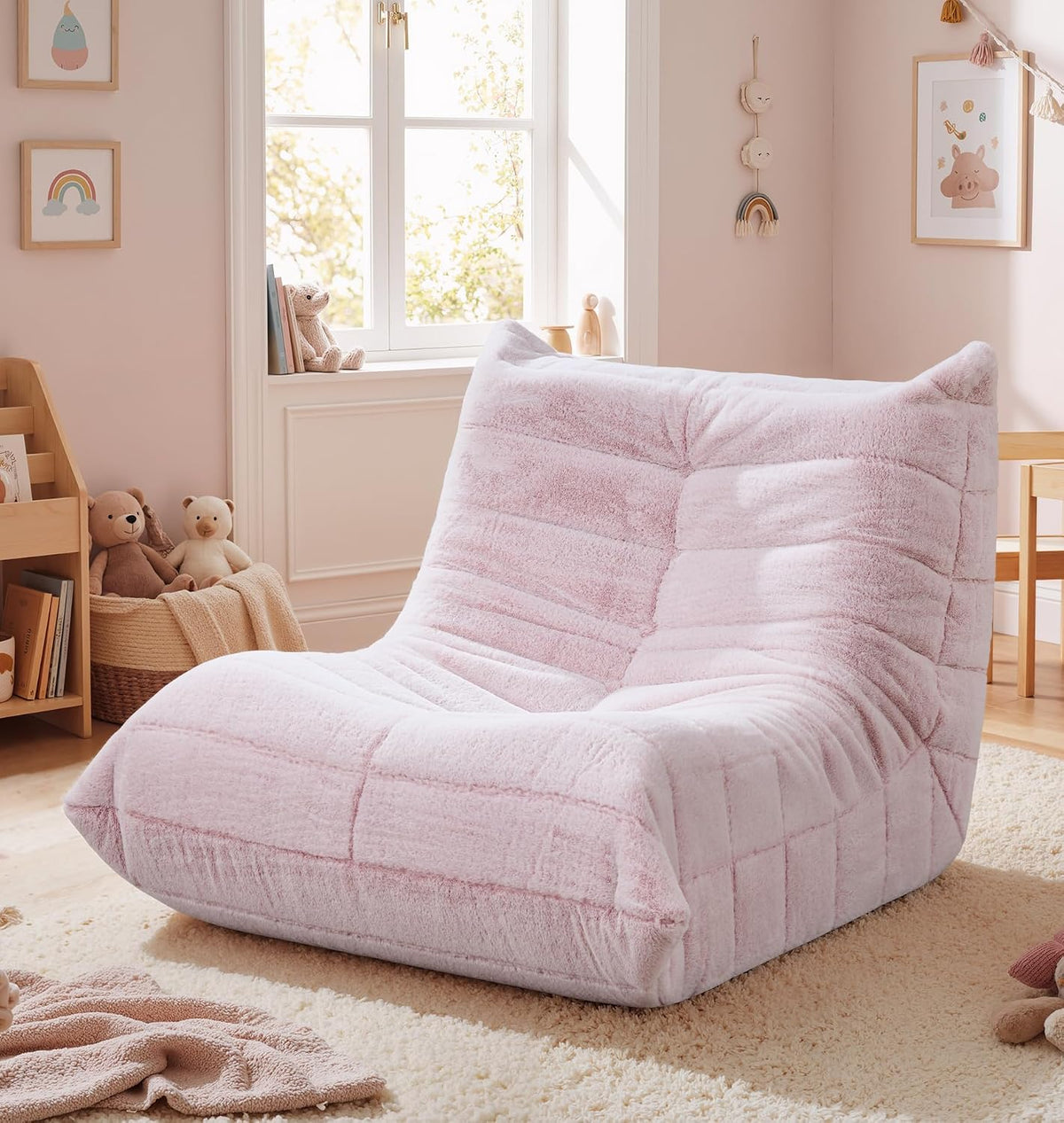 Hobestluk Kids Bean Bag Chair Light Pink Small Beanbag Couch